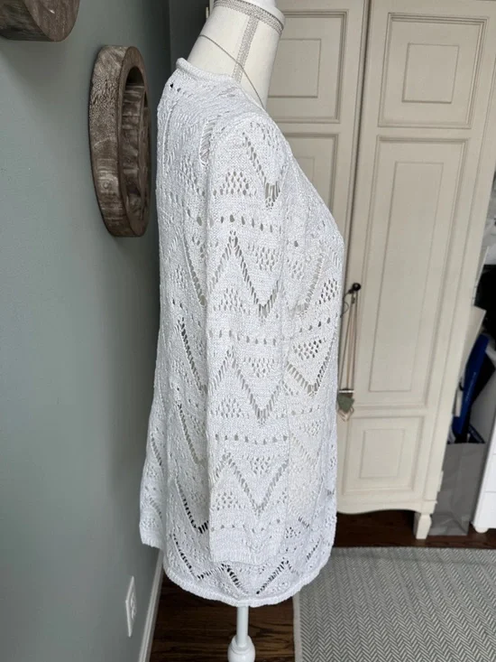 Chico's White Openwork Long Cardigan size 3 XL - Picture 4 of 6